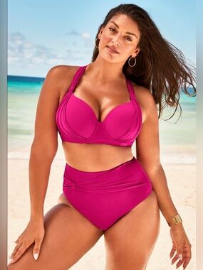 Swimsuits for All Women's Bra Sized Drape Front Underwire Bikini
